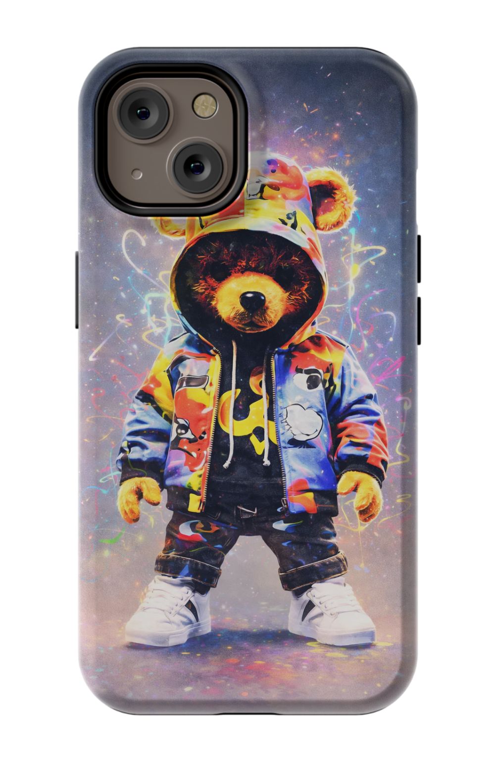 Teddy bear in vibrant streetwear