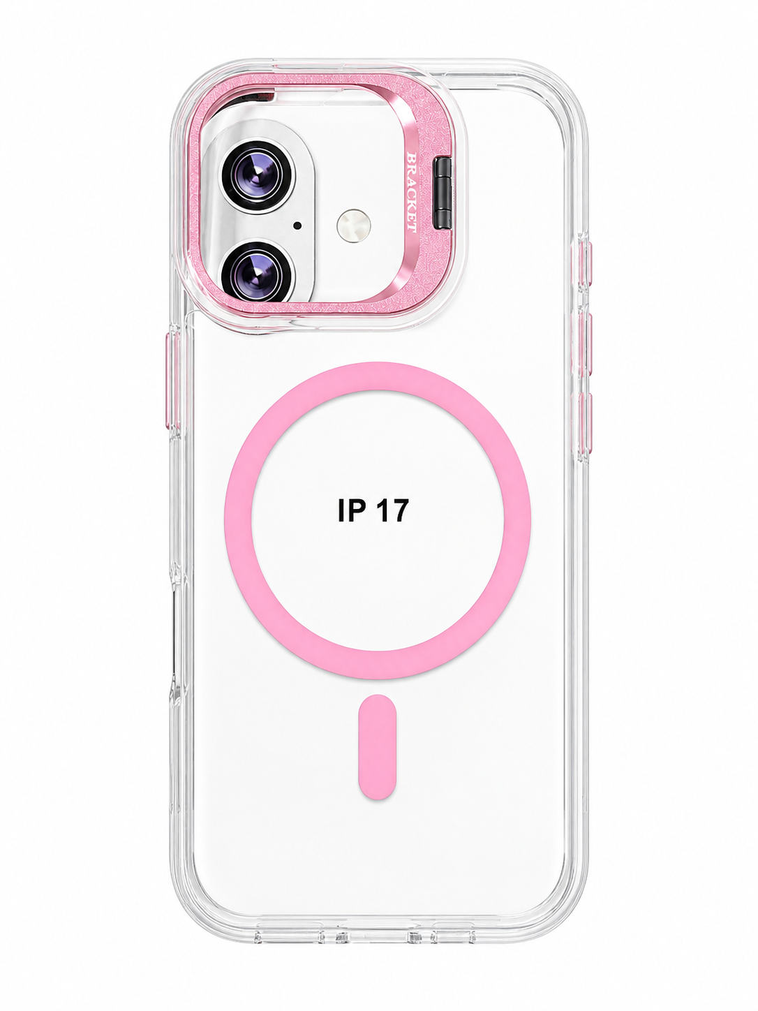 iPhone 17 Clear Back Magsafe with Camera Window Stand Pink Case
