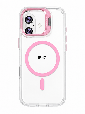 iPhone 17 Clear Back Magsafe with Camera Window Stand Pink Case