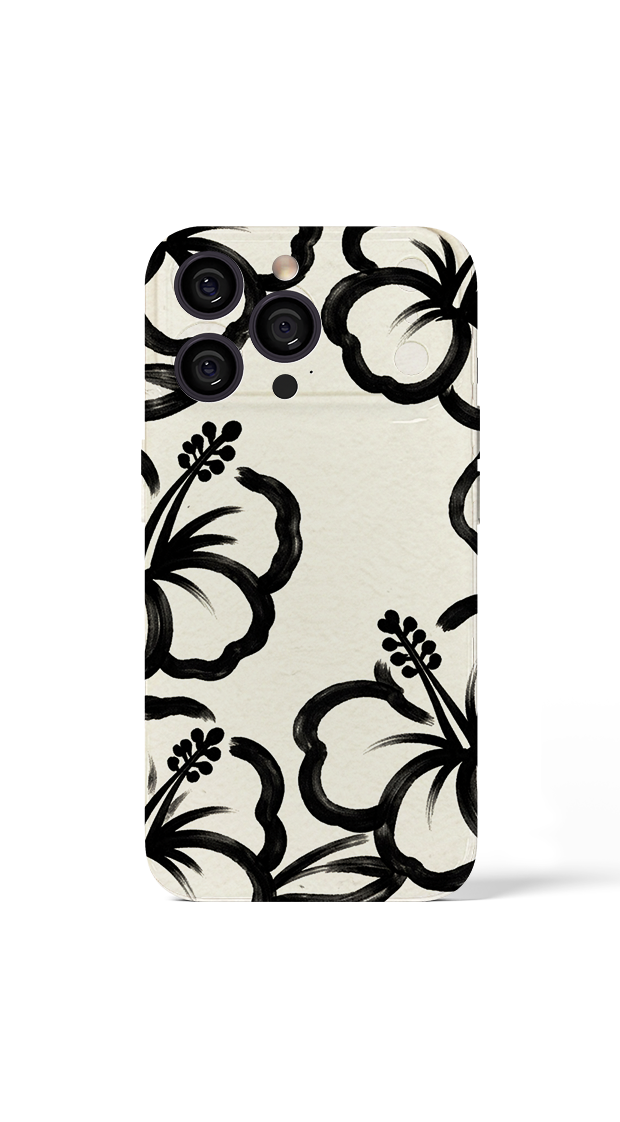 iPhone 17 Pro Max Black hibiscus in ink wash style