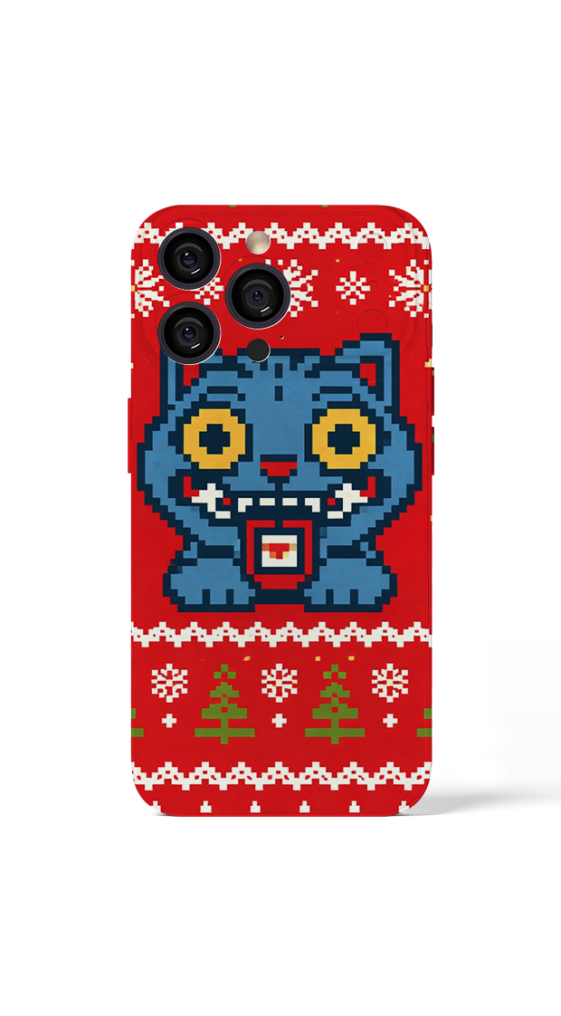 Festive cat in pixel art style