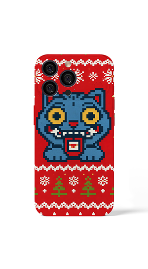 Festive cat in pixel art style